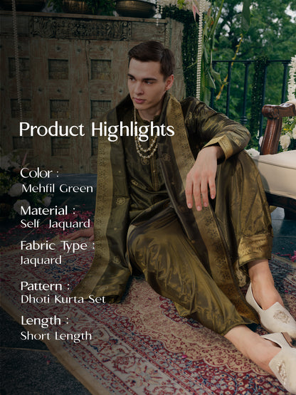 Mehfil Green Self Jacquard Dhoti Kurta Set