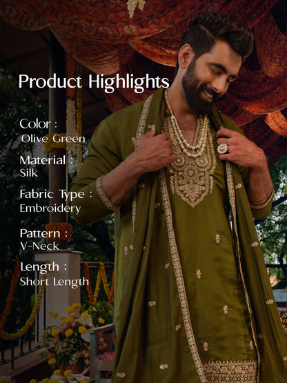 Mehfil Green Silk Kurta Dupatta Set with Embroidery