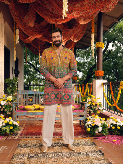 Peacock Natural Crepe Short Kurta Set with Position Print