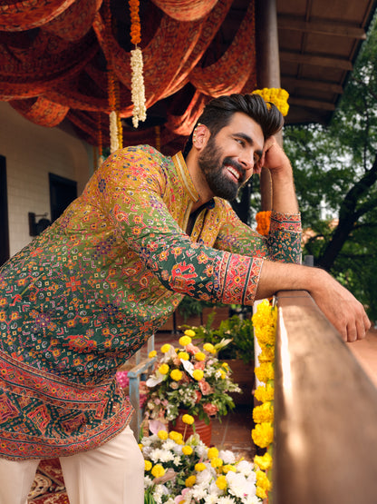 Peacock Natural Crepe Short Kurta Set with Position Print