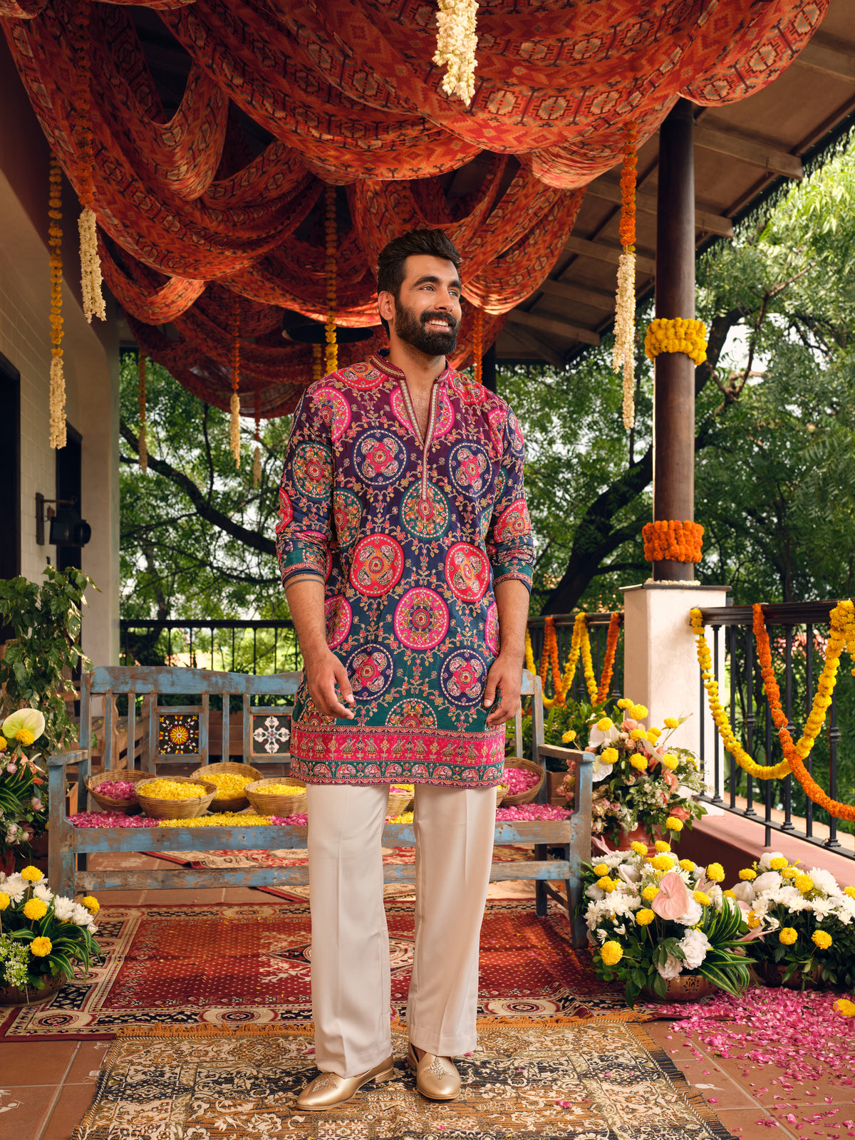 Moroccan Ombre Natural Crepe Short Kurta Set with Position Print