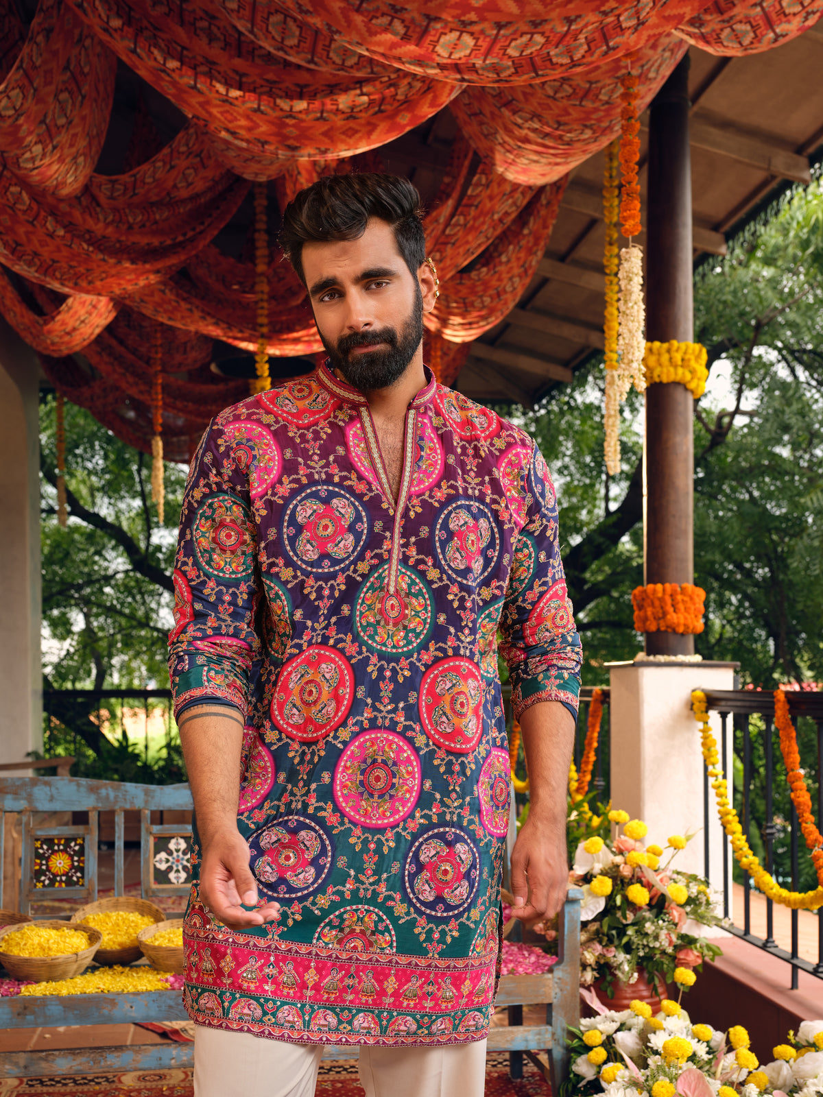 Moroccan Ombre Natural Crepe Short Kurta Set with Position Print