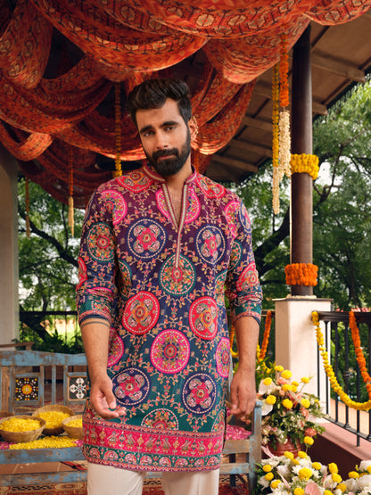 Moroccan Ombre Natural Crepe Short Kurta Set with Position Print