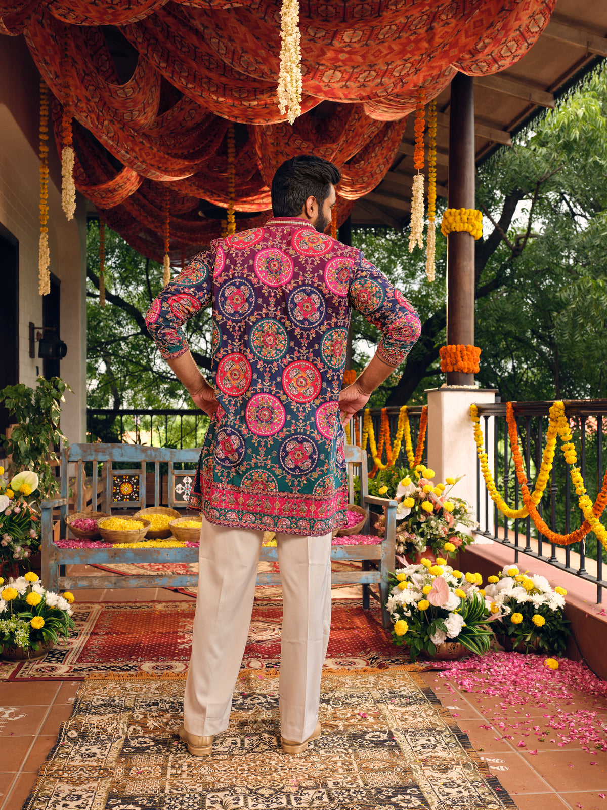 Moroccan Ombre Natural Crepe Short Kurta Set with Position Print