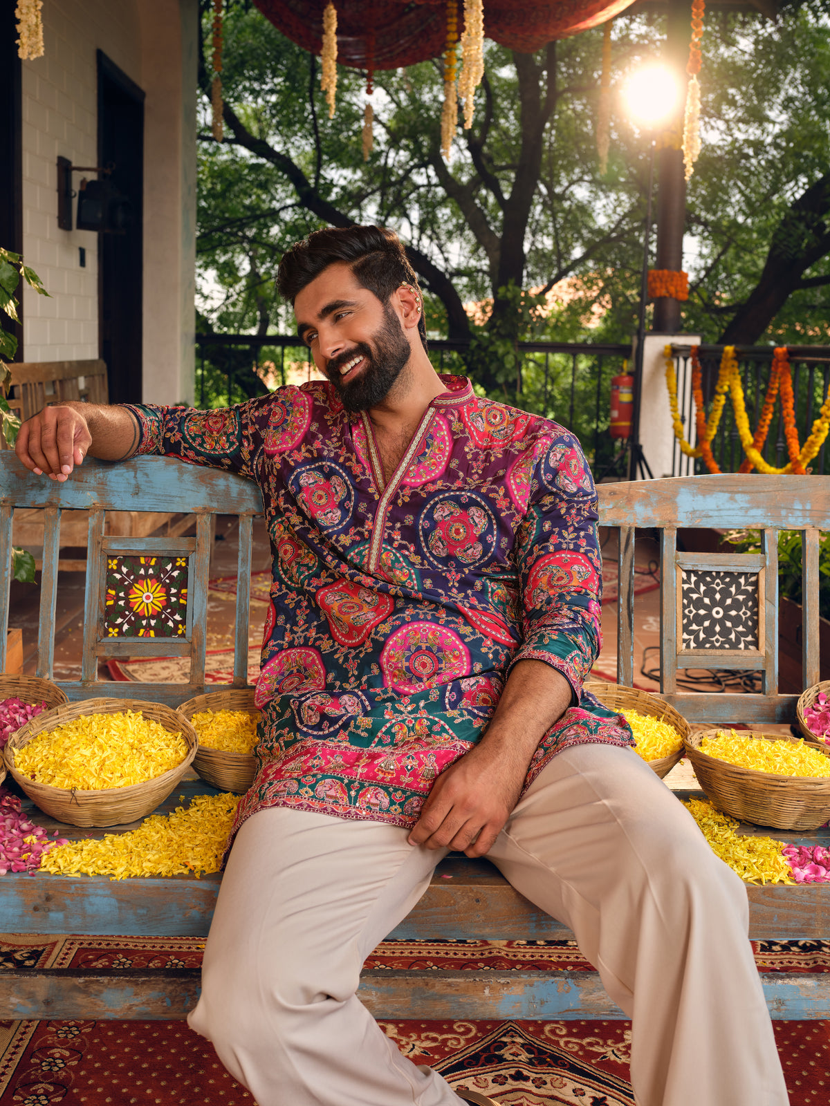 Moroccan Ombre Natural Crepe Short Kurta Set with Position Print