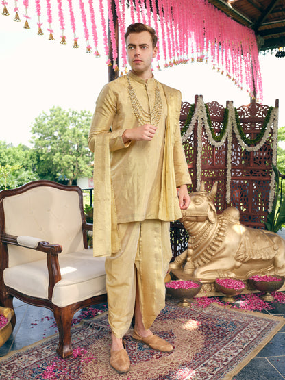 Vintage Gold Silk Dhoti Kurta Set