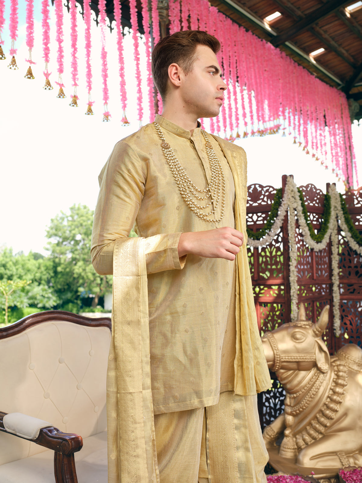 Vintage Gold Silk Dhoti Kurta Set