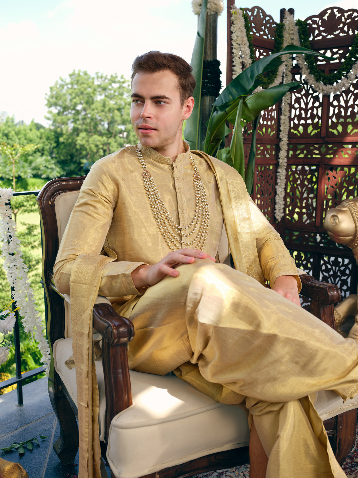 Vintage Gold Silk Dhoti Kurta Set