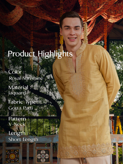 Royal Sunshine Jacquard Short Kurta Set with Gotta Patti Work