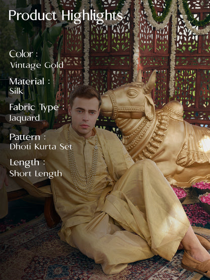 Vintage Gold Silk Dhoti Kurta Set
