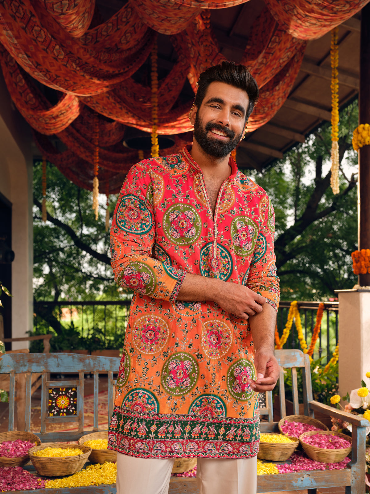 Sunset Ombre Natural Crepe Short Kurta Set with Position Print
