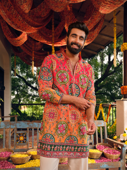 Sunset Ombre Natural Crepe Short Kurta Set with Position Print