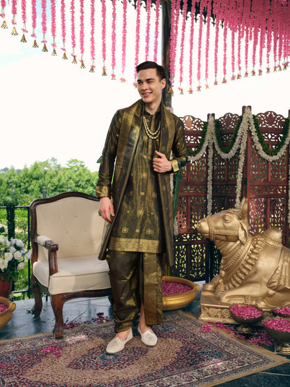 Mehfil Green Self Jacquard Dhoti Kurta Set