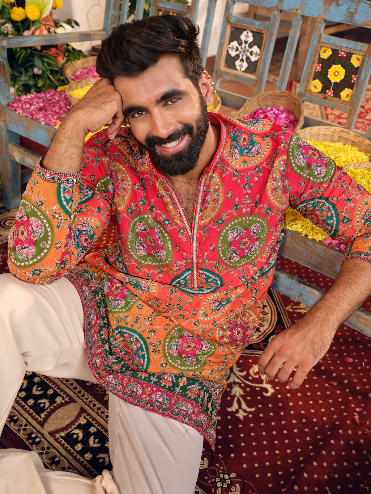 Sunset Ombre Natural Crepe Short Kurta Set with Position Print