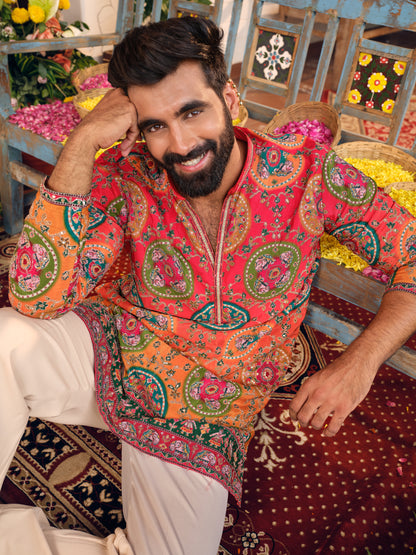 Sunset Ombre Natural Crepe Short Kurta Set with Position Print