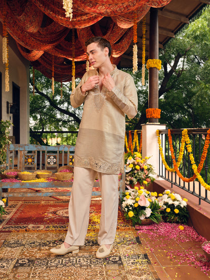 Egyptian Gold Jacquard Short Kurta Set with Gotta Patti Work