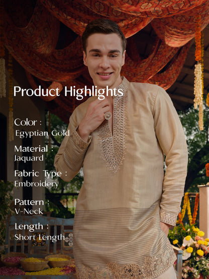 Egyptian Gold Jacquard Short Kurta Set with Gotta Patti Work