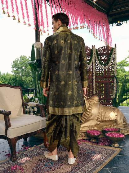 Mehfil Green Self Jacquard Dhoti Kurta Set