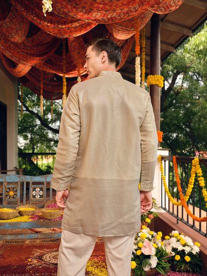 Egyptian Gold Jacquard Short Kurta Set with Gotta Patti Work