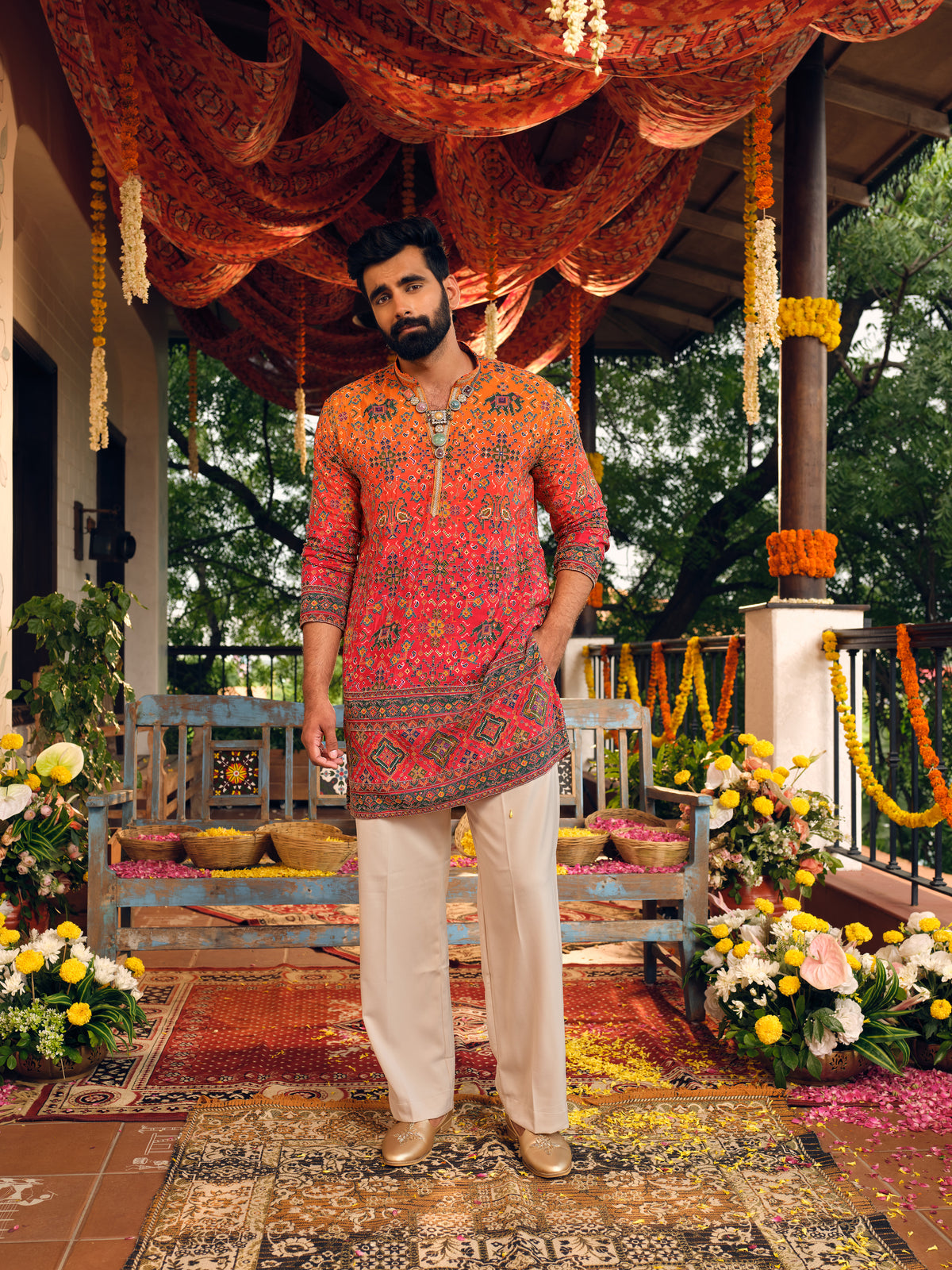 Kesar Ombre Natural Crepe Short Kurta Set with Position Print