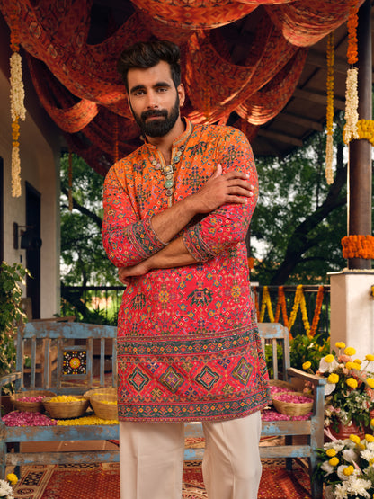 Kesar Ombre Natural Crepe Short Kurta Set with Position Print