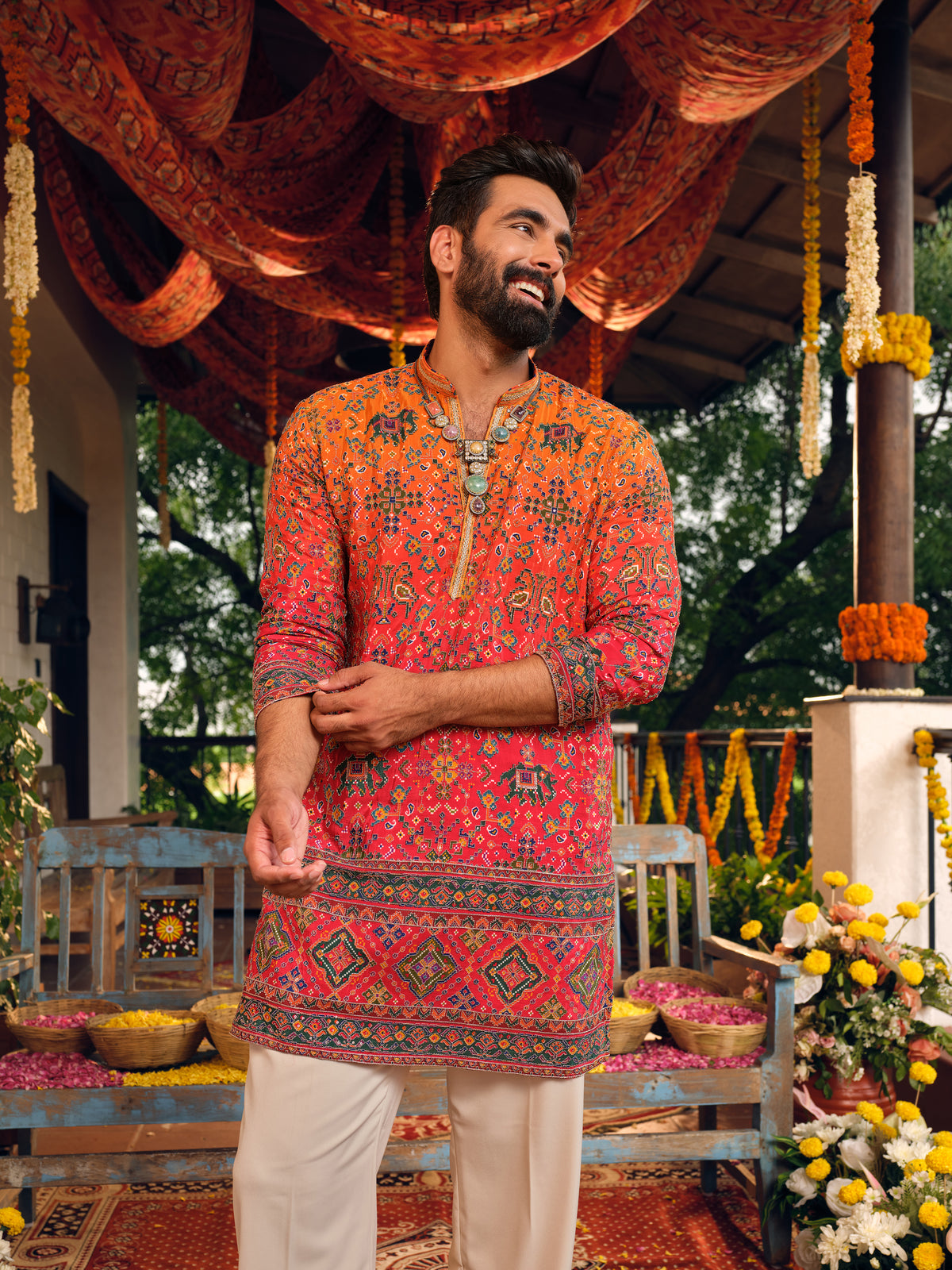 Kesar Ombre Natural Crepe Short Kurta Set with Position Print