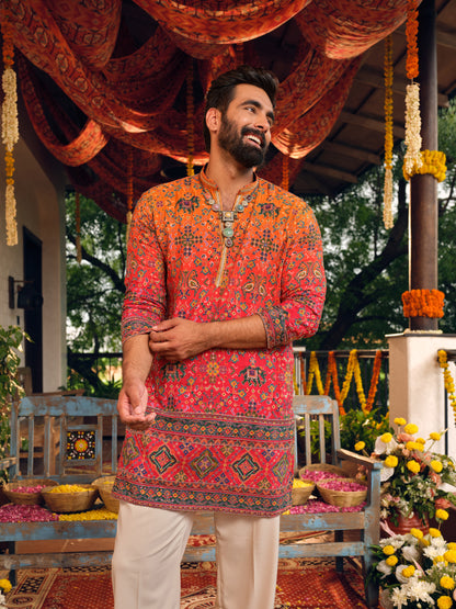 Kesar Ombre Natural Crepe Short Kurta Set with Position Print
