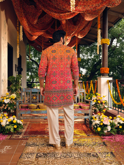 Kesar Ombre Natural Crepe Short Kurta Set with Position Print