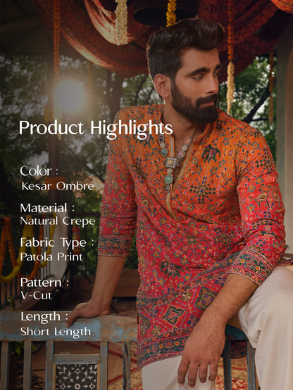 Kesar Ombre Natural Crepe Short Kurta Set with Position Print