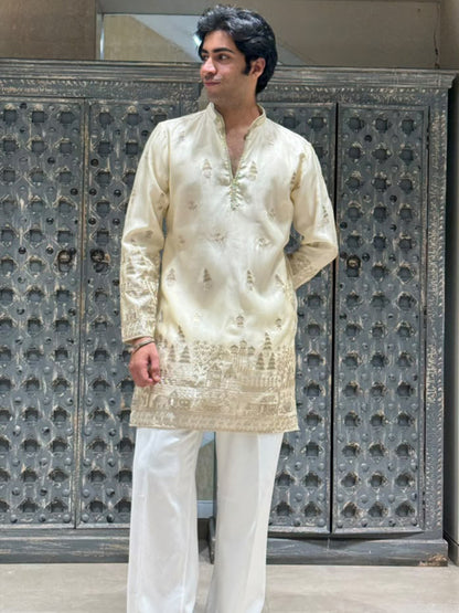Shimmer Organza Short Kurta Set with Jari Embroidery
