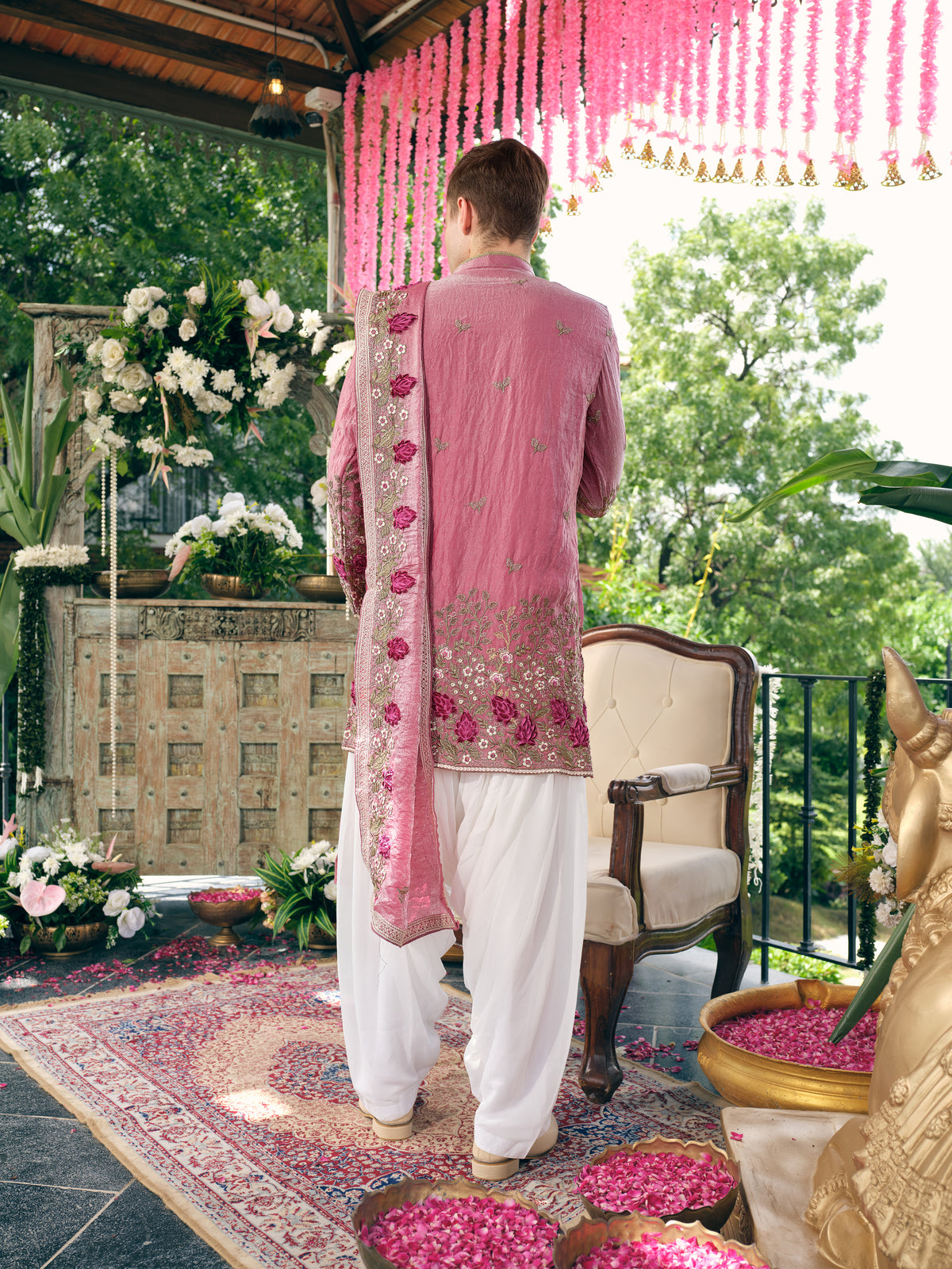Berry Pink Shimmer Organza Kurta Dupatta Set with Embroidery