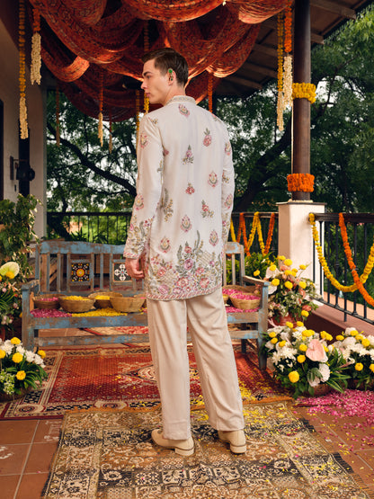 Makhan-Malai Silk Short Kurta Set with Embroidery