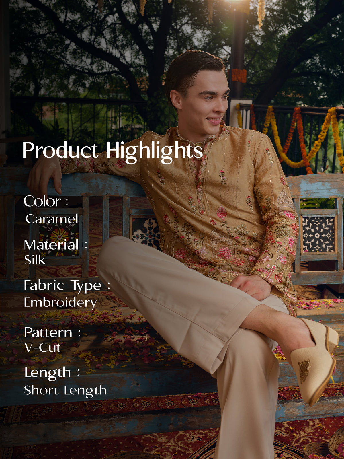 Caramel Silk Short Kurta Set with Embroidery