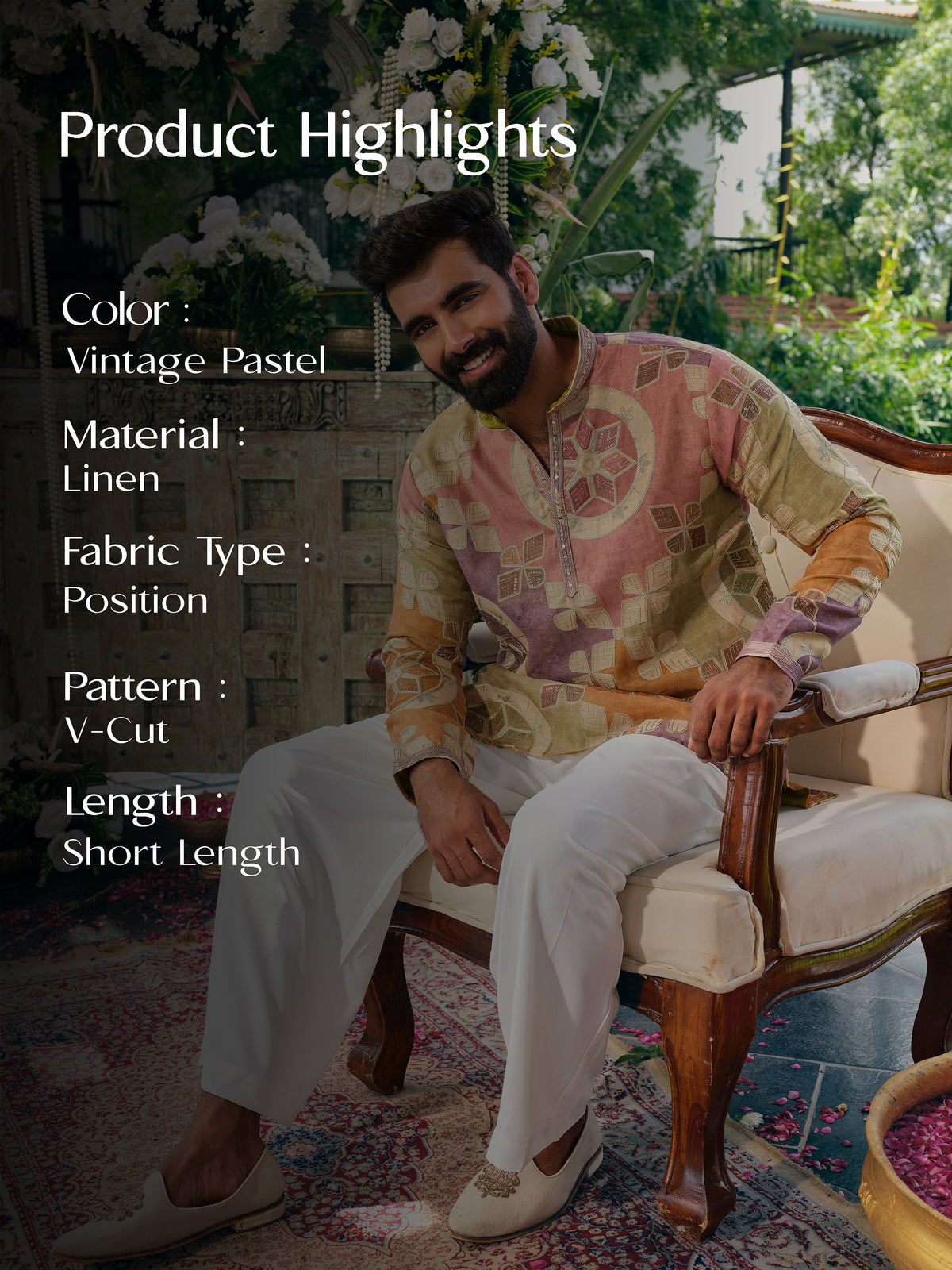 Vintage Pastel Linen Short Kurta Set with Embroidery and Sequins