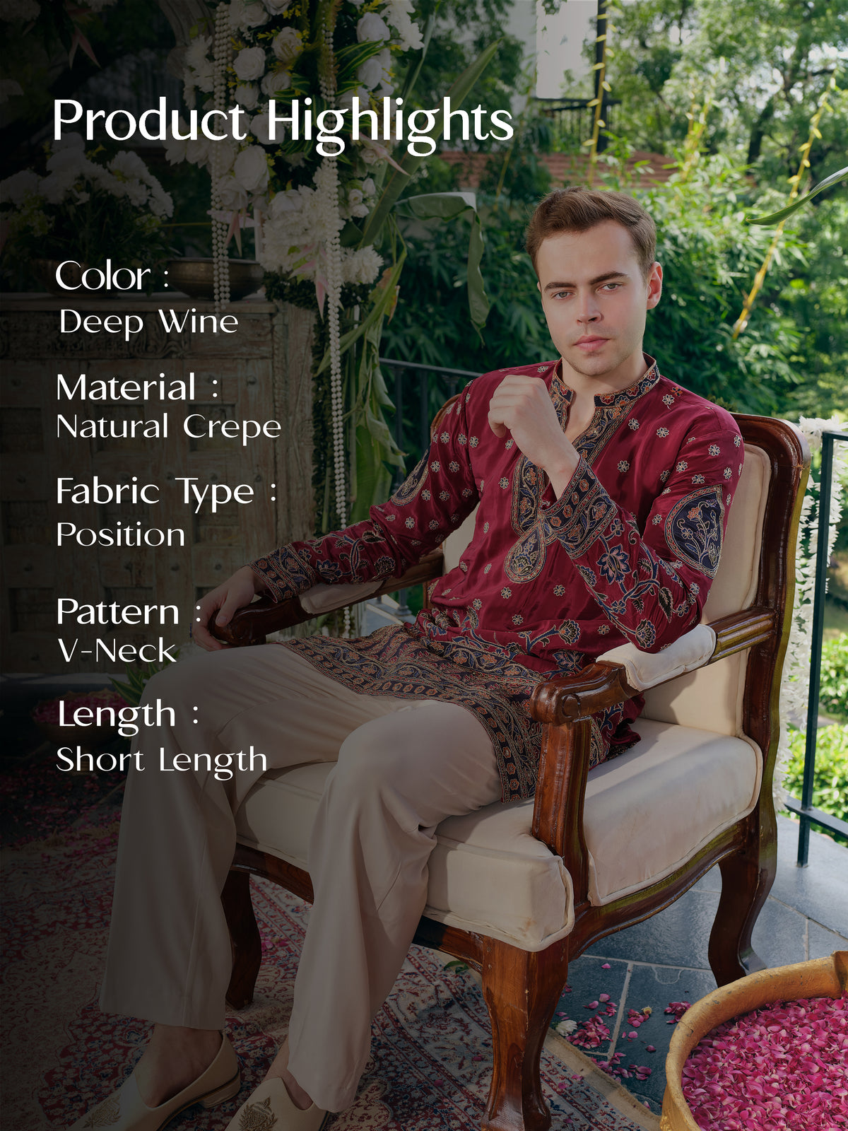 Deep Wine Natural Crepe Short Kurta Set with Embroidery and Sequins