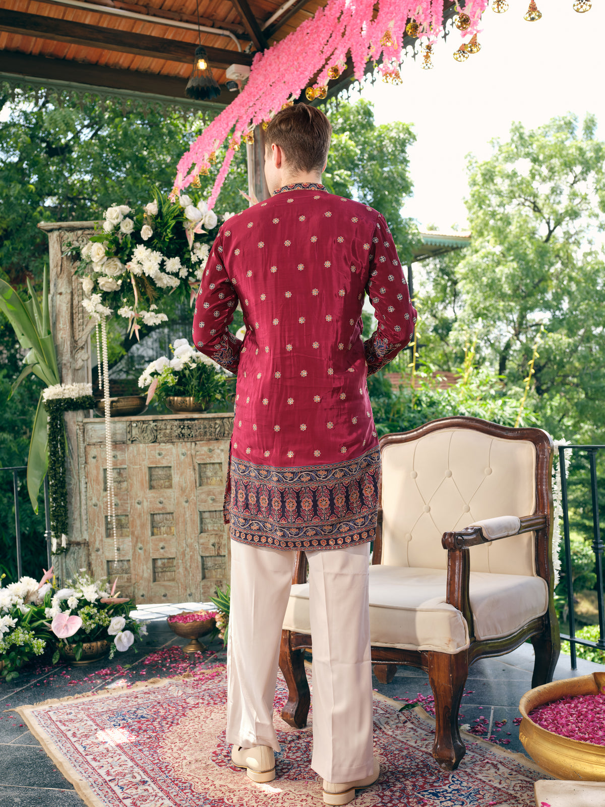 Deep Wine Natural Crepe Short Kurta Set with Embroidery and Sequins