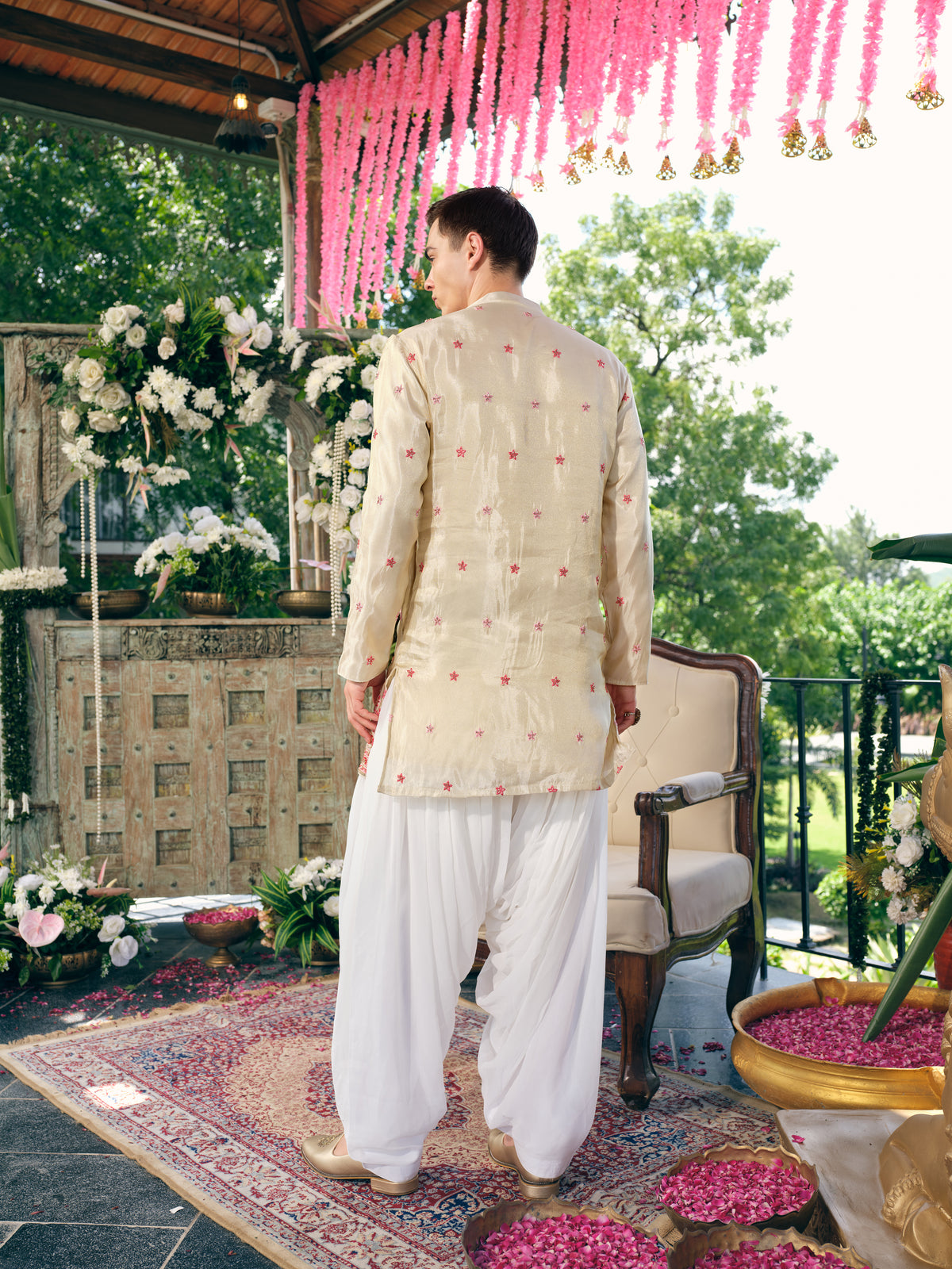 Light Champagne Tissue Silk Short Kurta Set with Embroidery and Bead Work