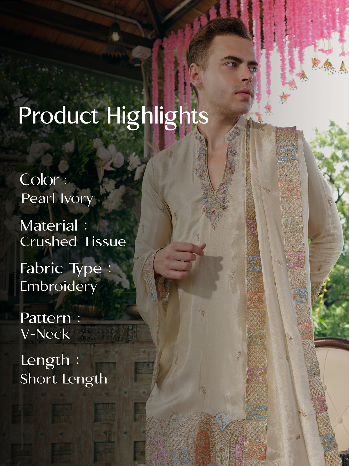 Pearl Cream Tissue Silk Kurta Dupatta Set with Embroidery