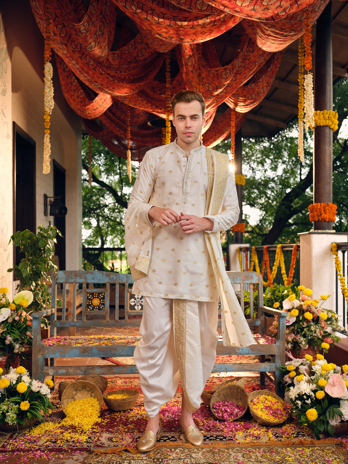 Pearl Ivory Jacquard Dhoti Kurta Set