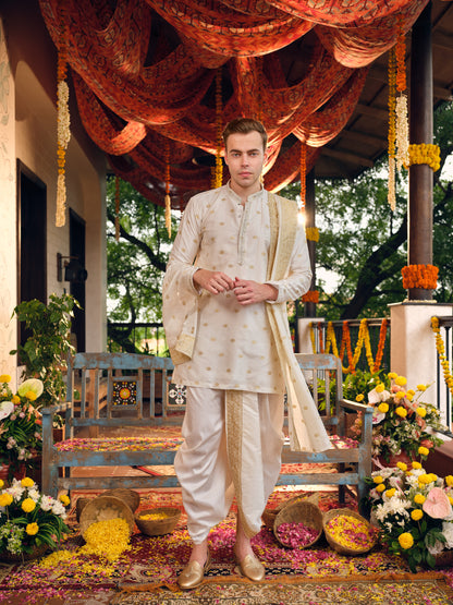 Pearl Ivory Jacquard Dhoti Kurta Set