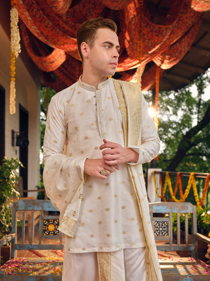 Pearl Ivory Jacquard Dhoti Kurta Set