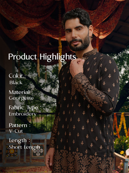 Black Georgette Short Kurta Set with Thread & Sequins Embroidery