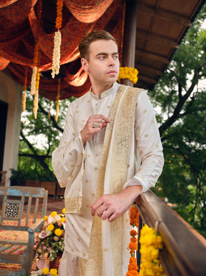 Pearl Ivory Jacquard Dhoti Kurta Set