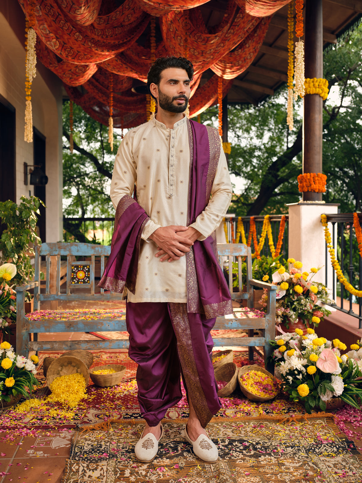 Jamun Wine Jacquard Dhoti Kurta Set