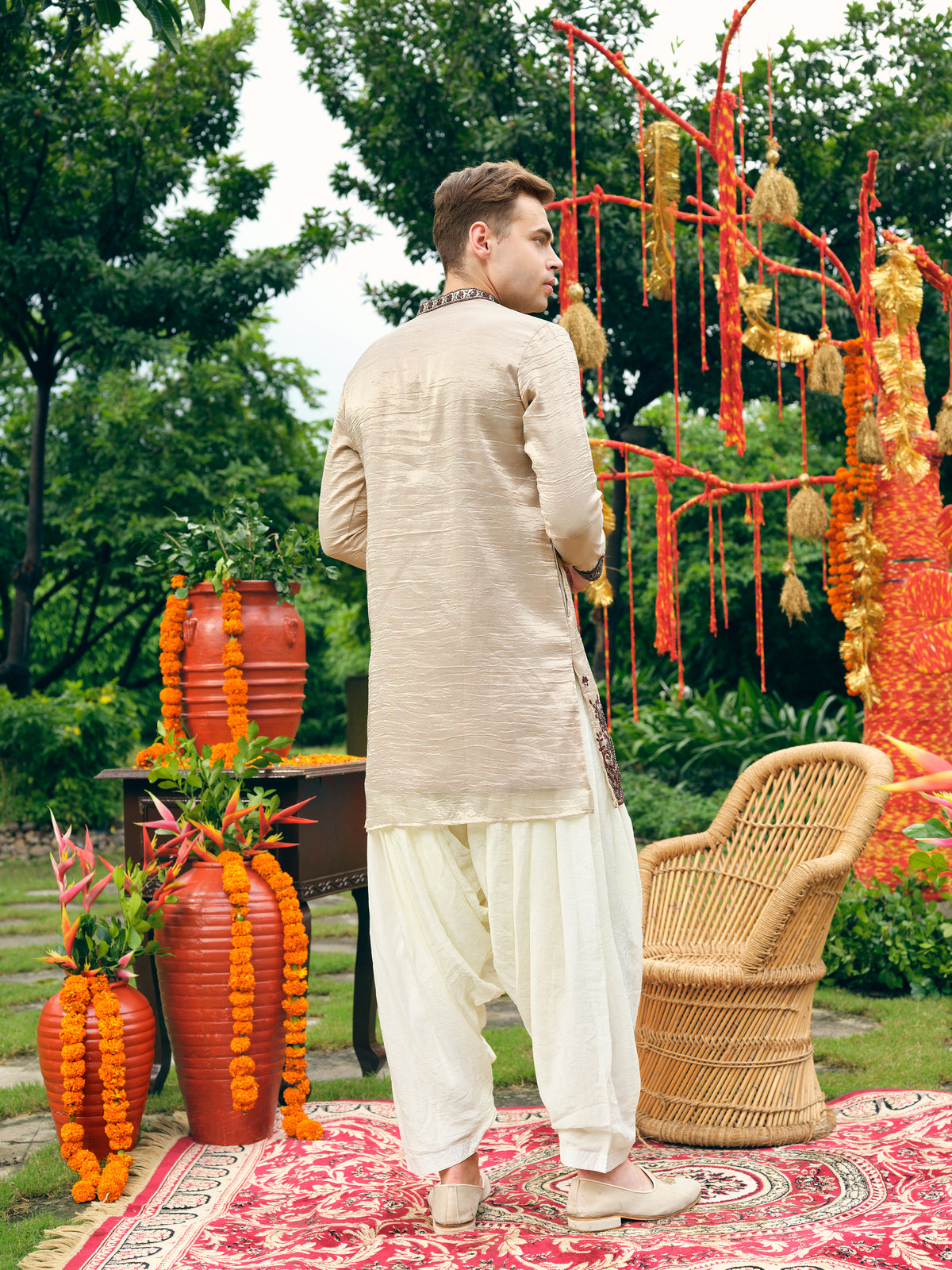 Sand Tissue Silk Short Kurta Set with Embroidery and Bead Work