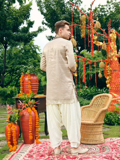 Sand Tissue Silk Short Kurta Set with Embroidery and Bead Work