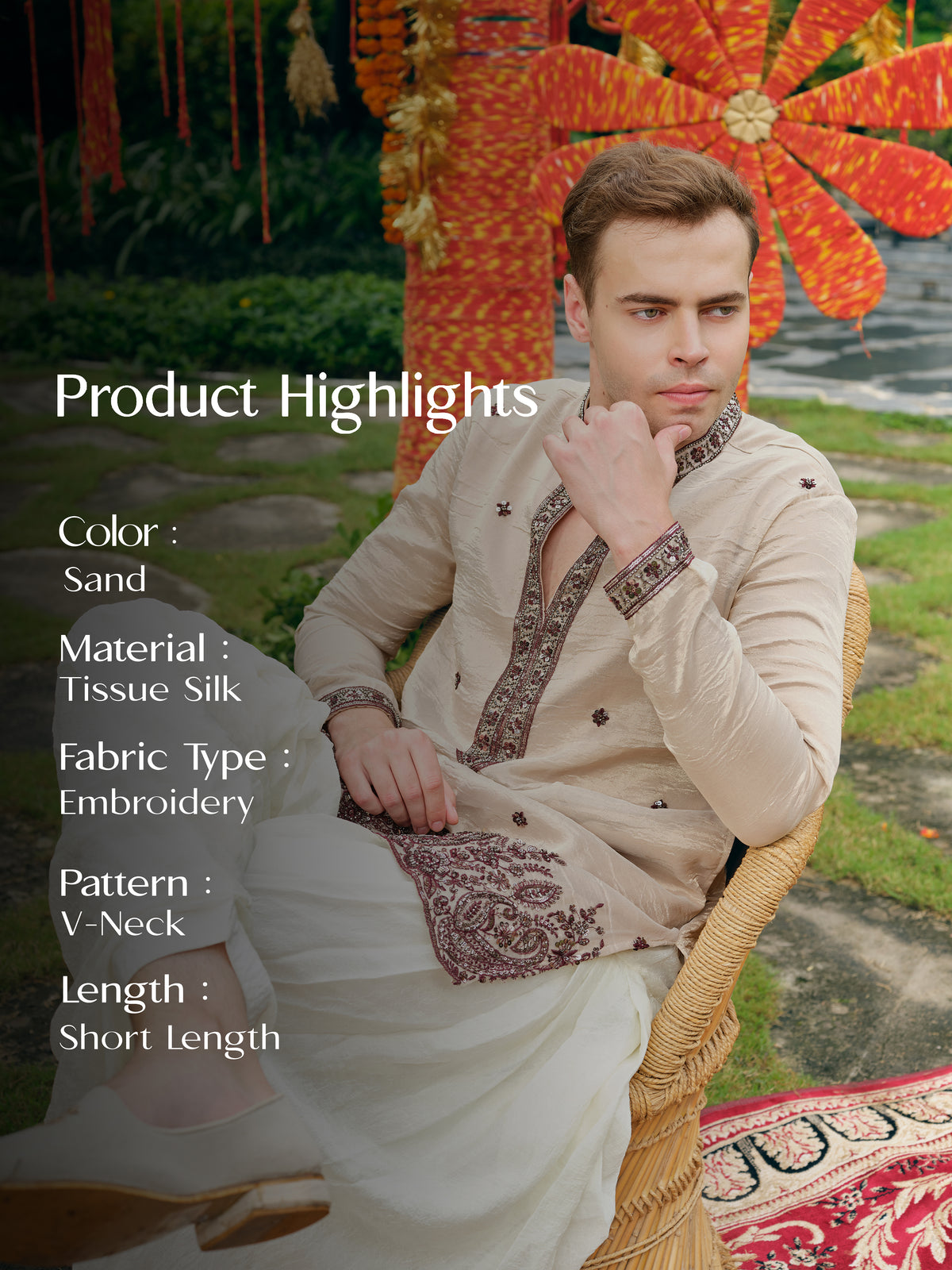 Sand Tissue Silk Short Kurta Set with Embroidery and Bead Work