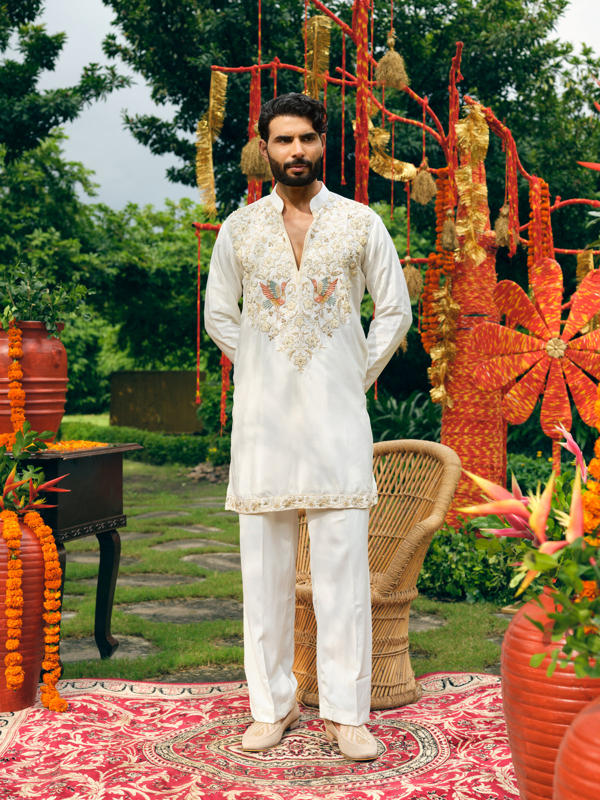 Tissue Silk Short Kurta Set with Embroidery and Bead Work