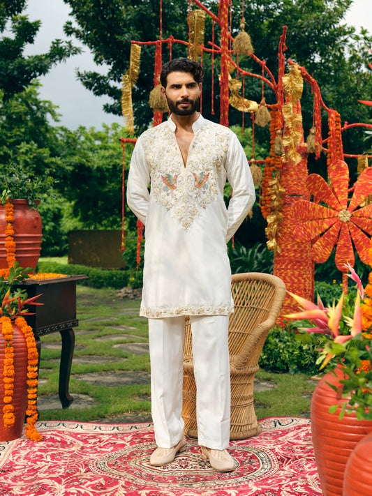 Tissue Silk Short Kurta Set with Embroidery and Bead Work