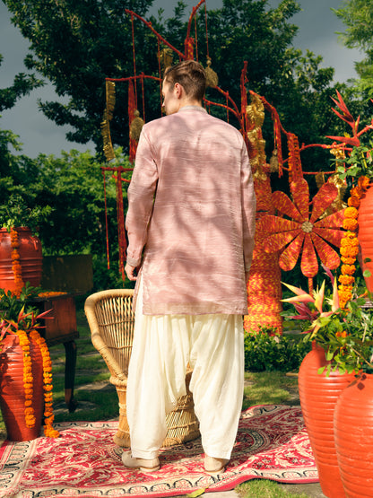 Ice Pink Tissue Silk Short Kurta Set with Embroidery and Swarovski Work